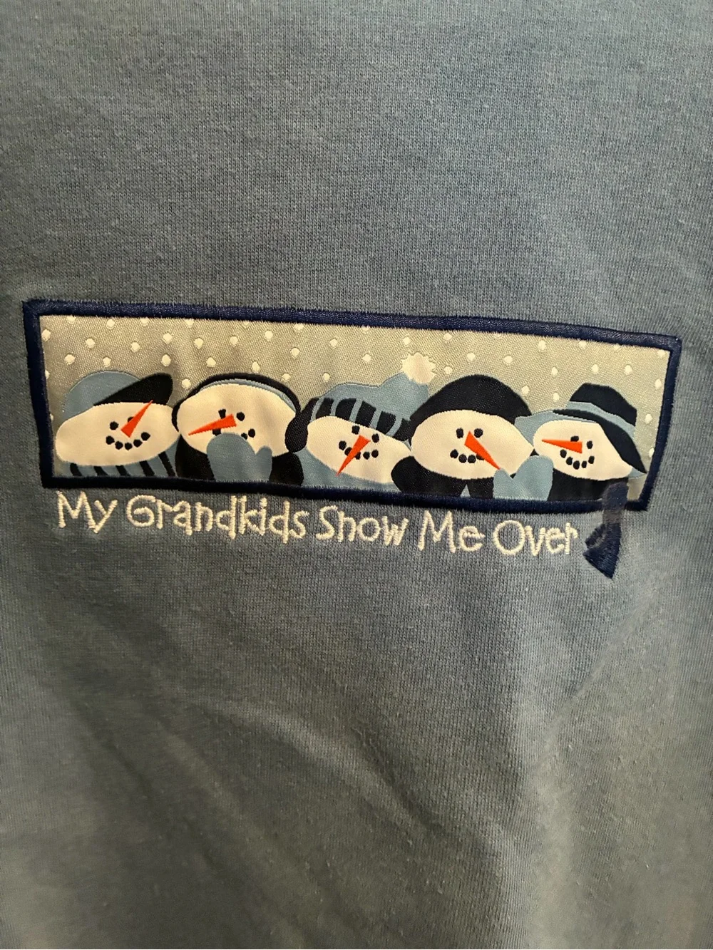 Vintage Crewneck Sweatshirt with grandkids Snowman Patch